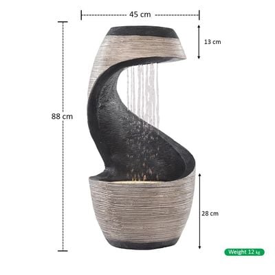 Yatai Modern Water Fountain, Polyresin & Fiberglass Waterfall Fountain, Curved Design Electric Fountain with LED Light, Indoor & Outdoor Freestanding Fountains for Meditation, Event & Home Decor