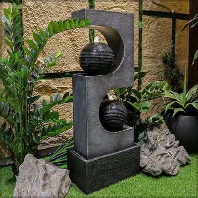 Yatai Modern Art-Inspired Design Water Fountain, Polyresin & Fiberglass Cascading Waterfall Fountain, Tabletop Fountain with LED Light, Indoor/Outdoor Freestanding Fountains for Garden, Home & Event