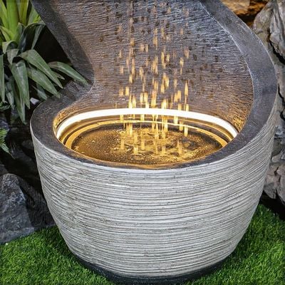 Yatai Modern Water Fountain, Polyresin & Fiberglass Waterfall Fountain, Curved Design Electric Fountain with LED Light, Indoor & Outdoor Freestanding Fountains for Meditation, Event & Home Decor