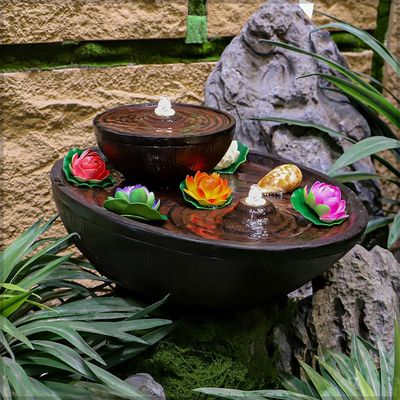 Yatai Double-Tiered Zen Tabletop Fountain, Polyresin & Fiberglass Waterfall Fountain, Electric Water Fountain with LED Light, Freestanding Fountains for Indoor/Outdoor Relaxation, Event & Home Decor