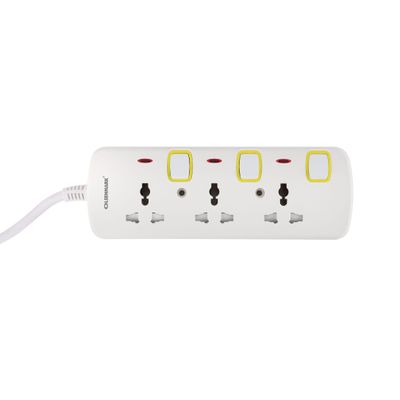 Olsenmark 3 Way Power Socket with Individual Switches- OMES1727D/ Equipped with Fire Proof Housing, and Child Safety Shutter/ 3 meter Extension Cord, Ideal for Home, Office, etc to Connect Chargers, Laptops, Lamp and Other Electrical Devices and Appliances/ White, Two-Year Warranty