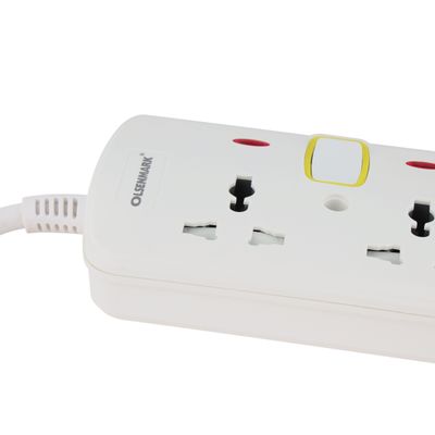 Olsenmark 3 Way Power Socket with Individual Switches- OMES1727D/ Equipped with Fire Proof Housing, and Child Safety Shutter/ 3 meter Extension Cord, Ideal for Home, Office, etc to Connect Chargers, Laptops, Lamp and Other Electrical Devices and Appliances/ White, Two-Year Warranty