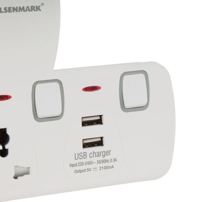 Olsenmark 2-Way Power Wall Socket with Individual Switches- OMES1860D/ 2 Way USB Ports, with PP Fire Proof Housing and Copper Parts, Child Safety Shutter/ Ideal for Home, Office, etc. to Connect Chargers, Laptops, Lamp and Other Electrical Devices and Appliances/ White, 2-Year Warranty