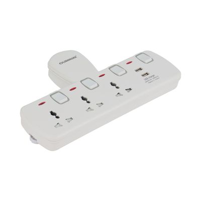 Olsenmark 3-Way Power Wall Socket with Individual Switches- OMES1862D/ 2 Way USB Ports, with PP Fire Proof Housing and Copper Parts, Child Safety Shutter/ Ideal for Home, Office, etc. to Connect Chargers, Laptops, Lamp and Other Electrical Devices and Appliances/ White, 2-Year Warranty