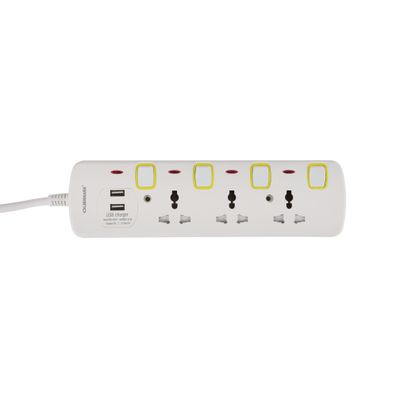 Olsenmark 3-way Extension Socket with Individual Switches- OMES1863D/ 2 Way USB Ports, with PP Fire Proof Housing and Copper Parts, Child Safety Shutter/ 3-meter Cord, Ideal for Home, Office, etc. to Connect Chargers, Laptops, Lamp and Other Electrical Devices and Appliances/ White, 2-Year Warranty