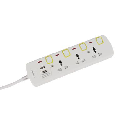 Olsenmark 3-way Extension Socket with Individual Switches- OMES1863D/ 2 Way USB Ports, with PP Fire Proof Housing and Copper Parts, Child Safety Shutter/ 3-meter Cord, Ideal for Home, Office, etc. to Connect Chargers, Laptops, Lamp and Other Electrical Devices and Appliances/ White, 2-Year Warranty