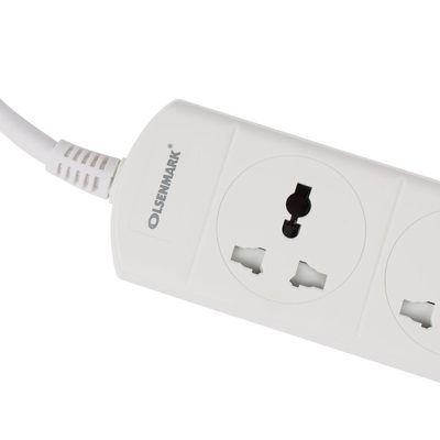 Olsenmark Power Socket- OMES1864D/ 2 Way Universal Sockets, 2-way USB Ports, Equipped with PP Fire Proof Housing and Child Safety Shutter/ 3-meter Cord, Ideal for Home, Office, etc. to Connect Chargers, Laptops, Lamp and Other Electrical Devices and Appliances/ White, Two-Year Warranty
