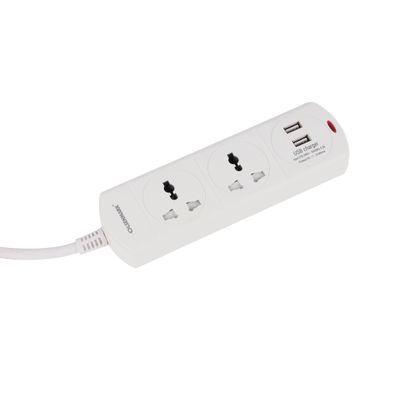 Olsenmark Power Socket- OMES1864D/ 2 Way Universal Sockets, 2-way USB Ports, Equipped with PP Fire Proof Housing and Child Safety Shutter/ 3-meter Cord, Ideal for Home, Office, etc. to Connect Chargers, Laptops, Lamp and Other Electrical Devices and Appliances/ White, Two-Year Warranty