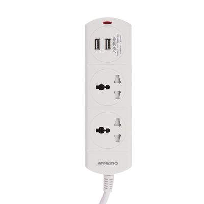 Olsenmark Power Socket- OMES1864D/ 2 Way Universal Sockets, 2-way USB Ports, Equipped with PP Fire Proof Housing and Child Safety Shutter/ 3-meter Cord, Ideal for Home, Office, etc. to Connect Chargers, Laptops, Lamp and Other Electrical Devices and Appliances/ White, Two-Year Warranty