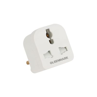 Olsenmark UK Pin to Universal Adaptor Plug- OMES1887/ PP Housing, Copper Parts and Pin, Global Compatibility/ Compact and Portable Design/ Perfect for Travelling/ White