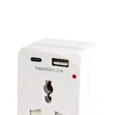 Olsenmark Universal Adaptor- OMES1889/ ABS Housing, Copper Parts and Pin, Global Compatibility/ 1 UK, 2 UK Adaptors, 2 Way USB, Compact and Portable Design/ Perfect for Travelling/ White