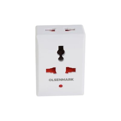 Olsenmark 3 Way Universal Adaptor- OMES1894/ Square Pin, Global Compatibility, Three Ports, Compact and Portable Design/ Perfect for Travelling, Office, Home/ White, 2 Years Warranty