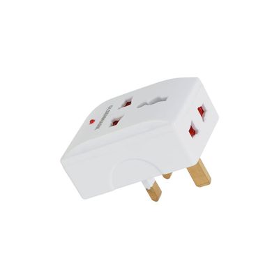 Olsenmark 3 Way Universal Adaptor- OMES1894/ Square Pin, Global Compatibility, Three Ports, Compact and Portable Design/ Perfect for Travelling, Office, Home/ White, 2 Years Warranty