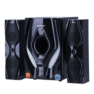 Olsenmark Multimedia Speaker, 2.1 CH With USB, SD, FM, Bluetooth & Remote - Karaoke, Disco light - Subwoofer speaker: 8 Inch - Satellite speaker: 3 Inch - Output: 18W*2