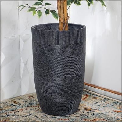 Yatai Minimalist Plant Pot, Tall Textured Ribbed Design Concrete Planter Pot with Drainage Hole, Lightweight Flower Pot for Plants & Trees, Weather-Resistant Garden Pot for Home Office Decor (Large)