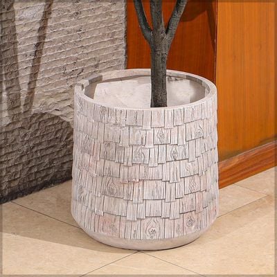 Yatai Concrete Planter Pot, Barrel-Style Plant Pot with Woven Faux Rattan Texture & Drainage Hole, Lightweight & Weather-Resistant Pot for Plant, Flower Pot for Home Office Event Commercial Use (L)