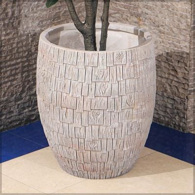 Yatai Concrete Planter Pot, Rustic Faux Wood Plant Pot with Layered Textured Panels & Drainage Hole, Lightweight & Weather-Resistant Resin Pots for Plant, Flower Pot for Home Office Event Decor (L)