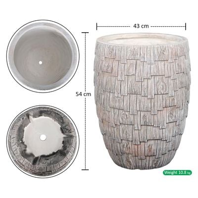 Yatai Concrete Planter Pot, Rustic Faux Wood Plant Pot with Layered Textured Panels & Drainage Hole, Lightweight & Weather-Resistant Resin Pots for Plant, Flower Pot for Home Office Event Decor (L)