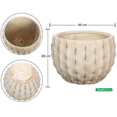 Yatai Concrete Plant Planter, Ribbed Textured Round Plant Pot, Durable, Lightweight & Weather-Resistant Indoor Outdoor Garden Pots, Flower Pots Floor Vase Decor for Tree, Shrubs, Home & Office, Large