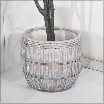 Yatai Plant Pot, Rustic Woven Texture Barrel-Shaped Concrete Planter Pot with Drainage Hole, Lightweight & Weather-Resistant Plant Vase, Indoor & Outdoor Flower Pot for Home Office Decor (47X40)