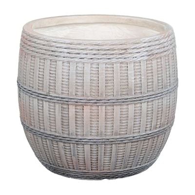 Yatai Plant Pot, Rustic Woven Texture Barrel-Shaped Concrete Planter Pot with Drainage Hole, Lightweight & Weather-Resistant Plant Vase, Indoor & Outdoor Flower Pot for Home Office Decor (47X40)