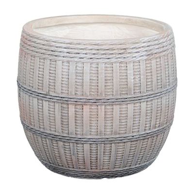 Yatai Plant Pot, Rustic Woven Texture Barrel-Shaped Concrete Planter Pot with Drainage Hole, Lightweight & Weather-Resistant Plant Vase, Indoor & Outdoor Flower Pot for Home Office Decor (47X40)
