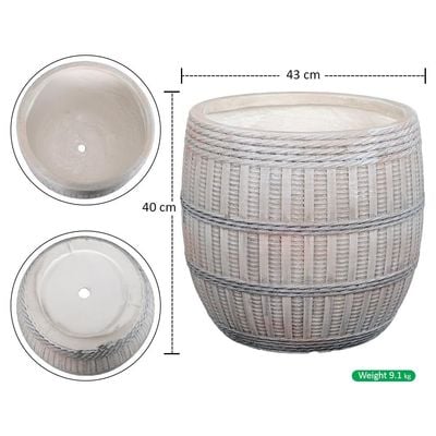 Yatai Plant Pot, Rustic Woven Texture Barrel-Shaped Concrete Planter Pot with Drainage Hole, Lightweight & Weather-Resistant Plant Vase, Indoor & Outdoor Flower Pot for Home Office Decor (47X40)