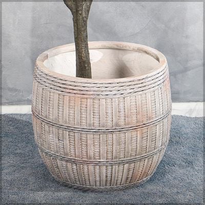 Yatai Plant Pot, Rustic Woven Texture Barrel-Shaped Concrete Planter Pot with Drainage Hole, Lightweight & Weather-Resistant Plant Vase, Indoor & Outdoor Flower Pot for Home Office Decor (47X40)