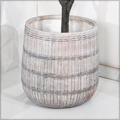 Yatai Concrete Planter Pot, Woven Texture Vintage-Inspired Barrel-Shaped Plant Pot with Drainage Hole, Lightweight & Weather-Resistant Plant Vase, Garden Pot Flower Pot for Home Office Decor (47X47)