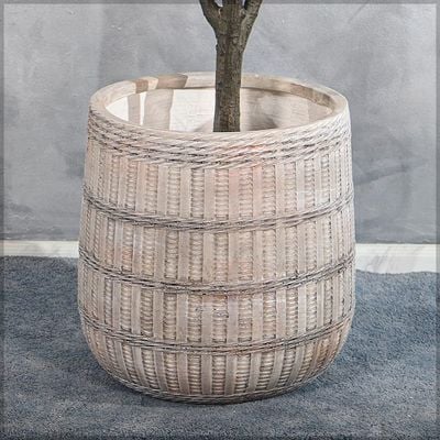 Yatai Concrete Planter Pot, Woven Texture Vintage-Inspired Barrel-Shaped Plant Pot with Drainage Hole, Lightweight & Weather-Resistant Plant Vase, Garden Pot Flower Pot for Home Office Decor (47X47)