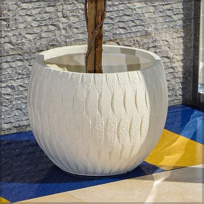 Yatai Wavy Design Plant Pot, Round Bowl Design Concrete Planter Pot with Drainage Hole, Decorative Indoor & Outdoor Garden Pot, Lightweight & Weather-Resistant Flower Pot for Home Event (Large)