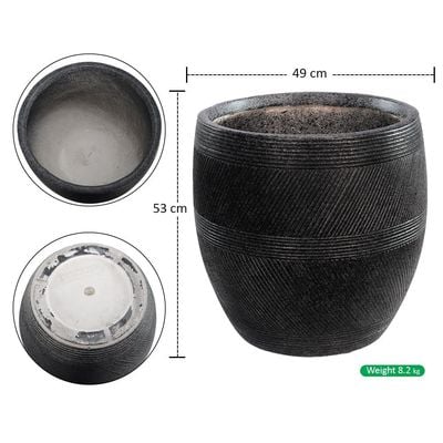 Yatai Planter Pot, Stylish Round Black Textured Concrete Planter Pot with Drainage Hole, Decorative Indoor & Outdoor Garden Pot, Lightweight & Weather-Resistant Flower Pot for Home Event (Large)