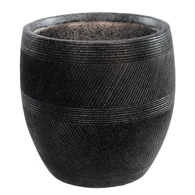 Yatai Planter Pot, Stylish Round Black Textured Concrete Planter Pot with Drainage Hole, Decorative Indoor & Outdoor Garden Pot, Lightweight & Weather-Resistant Flower Pot for Home Event (Large)