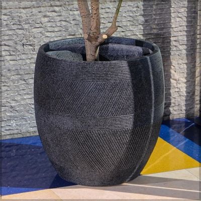 Yatai Planter Pot, Stylish Round Black Textured Concrete Planter Pot with Drainage Hole, Decorative Indoor & Outdoor Garden Pot, Lightweight & Weather-Resistant Flower Pot for Home Event (Large)