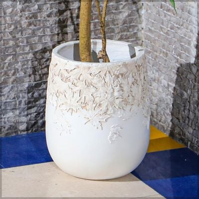 Yatai Planter Pot, Concrete Fiberstone Plant Pot with Textured Ribbed Finish, Lightweight & Weather-Resistant Plant Holder, Floor Vase Decor for Indoor/Outdoor, Garden Pot for Home Event (2, Beige 1)