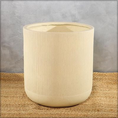 Yatai Plant Pot, Minimalist Design Concrete Planter Pot with Ribbed Vertical Texture & Drainage Hole, Lightweight & Weather-Resistant Flower Pot, Decorative Garden Pot for Home Office Decor (X-L)