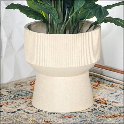 Yatai Plant Pot, Ribbed Texture & Pedestal Base Planter Pot with Drainage Hole, Lightweight & Weather-Resistant Garden Pot, Ribbed Texture & Pedestal Base Flower Pot for Home Patio Event (Large)