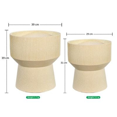 Yatai Set of 2 Plant Pot, Ribbed Texture & Pedestal Base Planter Pot with Drainage Hole, Lightweight & Weather-Resistant Garden Pot, Ribbed Texture & Pedestal Base Flower Pot for Home Patio Event