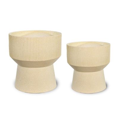 Yatai Set of 2 Plant Pot, Ribbed Texture & Pedestal Base Planter Pot with Drainage Hole, Lightweight & Weather-Resistant Garden Pot, Ribbed Texture & Pedestal Base Flower Pot for Home Patio Event