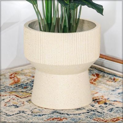 Yatai Set of 2 Plant Pot, Ribbed Texture & Pedestal Base Planter Pot with Drainage Hole, Lightweight & Weather-Resistant Garden Pot, Ribbed Texture & Pedestal Base Flower Pot for Home Patio Event