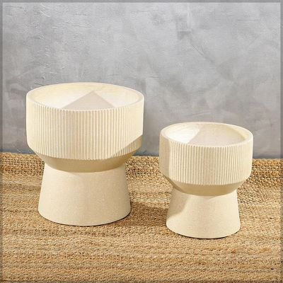 Yatai Set of 2 Plant Pot, Ribbed Texture & Pedestal Base Planter Pot with Drainage Hole, Lightweight & Weather-Resistant Garden Pot, Ribbed Texture & Pedestal Base Flower Pot for Home Patio Event