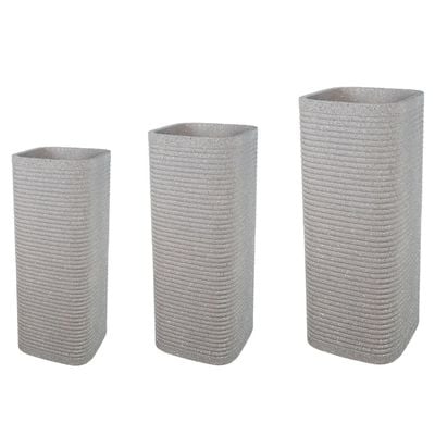 Yatai Set of 3 Heavy-Duty Plant Pot, Ribbed Concrete-Look Tall Planter Pot with Drainage Holes, Lightweight & Weather-Resistant Flower Vase Suitable for Succulents, Herbs, Garden Pot for Home Office