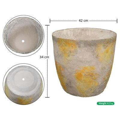 Yatai Heavy-Duty Plant Pot, Weathered Yellow Accents Rustic Concrete Planter Pot with Drainage Hole, Lightweight & Weather-Resistant Decorative Plant Holder, Garden Pot for Home Patio Event (34x26.5)