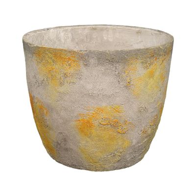 Yatai Heavy-Duty Plant Pot, Weathered Yellow Accents Rustic Concrete Planter Pot with Drainage Hole, Lightweight & Weather-Resistant Decorative Plant Holder, Garden Pot for Home Patio Event (34x26.5)