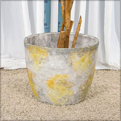 Yatai Heavy-Duty Plant Pot, Weathered Yellow Accents Rustic Concrete Planter Pot with Drainage Hole, Lightweight & Weather-Resistant Decorative Plant Holder, Garden Pot for Home Patio Event (34x26.5)