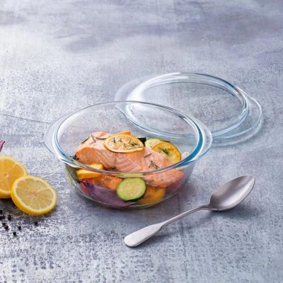 Pyrex Essential 2.3L Round Casserole with Lid - Durable Borosilicate Glass for Versatile Cooking and Serving