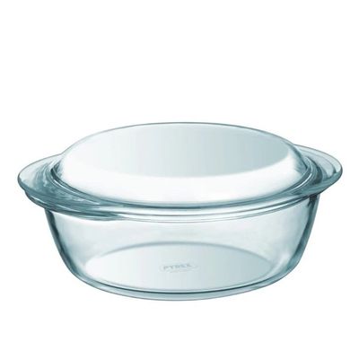 Pyrex Essential 2.3L Round Casserole with Lid - Durable Borosilicate Glass for Versatile Cooking and Serving