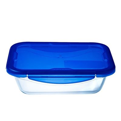 Pyrex Cook&Go 800ml Rectangle Storage Dish with Blue Lid - Airtight, Versatile Freezer-to-Oven Solution