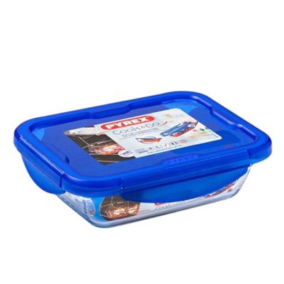 Pyrex Cook&Go 800ml Rectangle Storage Dish with Blue Lid - Airtight, Versatile Freezer-to-Oven Solution