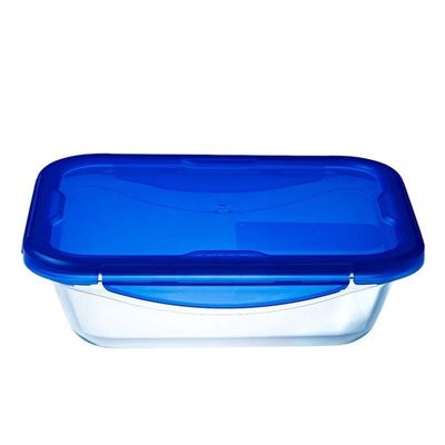 Pyrex Cook&Go 800ml Rectangle Storage Dish with Blue Lid - Airtight, Versatile Freezer-to-Oven Solution
